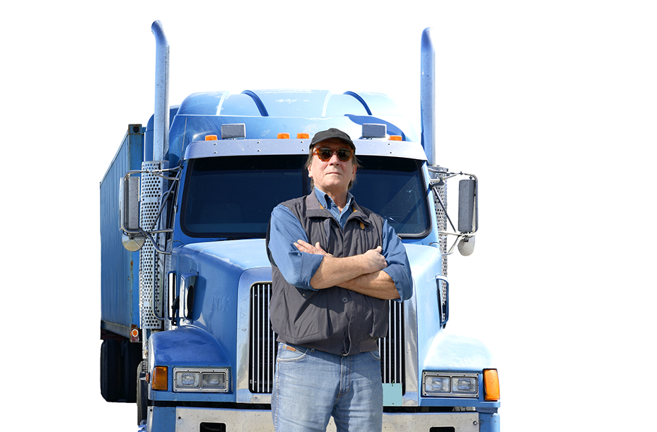 Cross-armed and confident looking truck driver