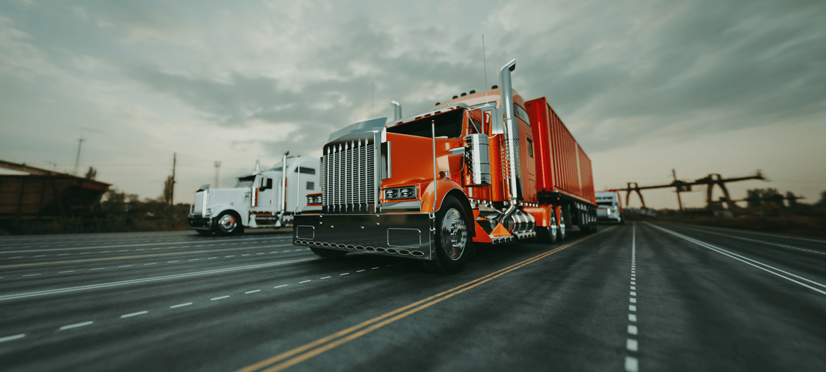 Incredibly beautiful dusk light on a loaded truck on the highway. Transportation and cargo on the road.